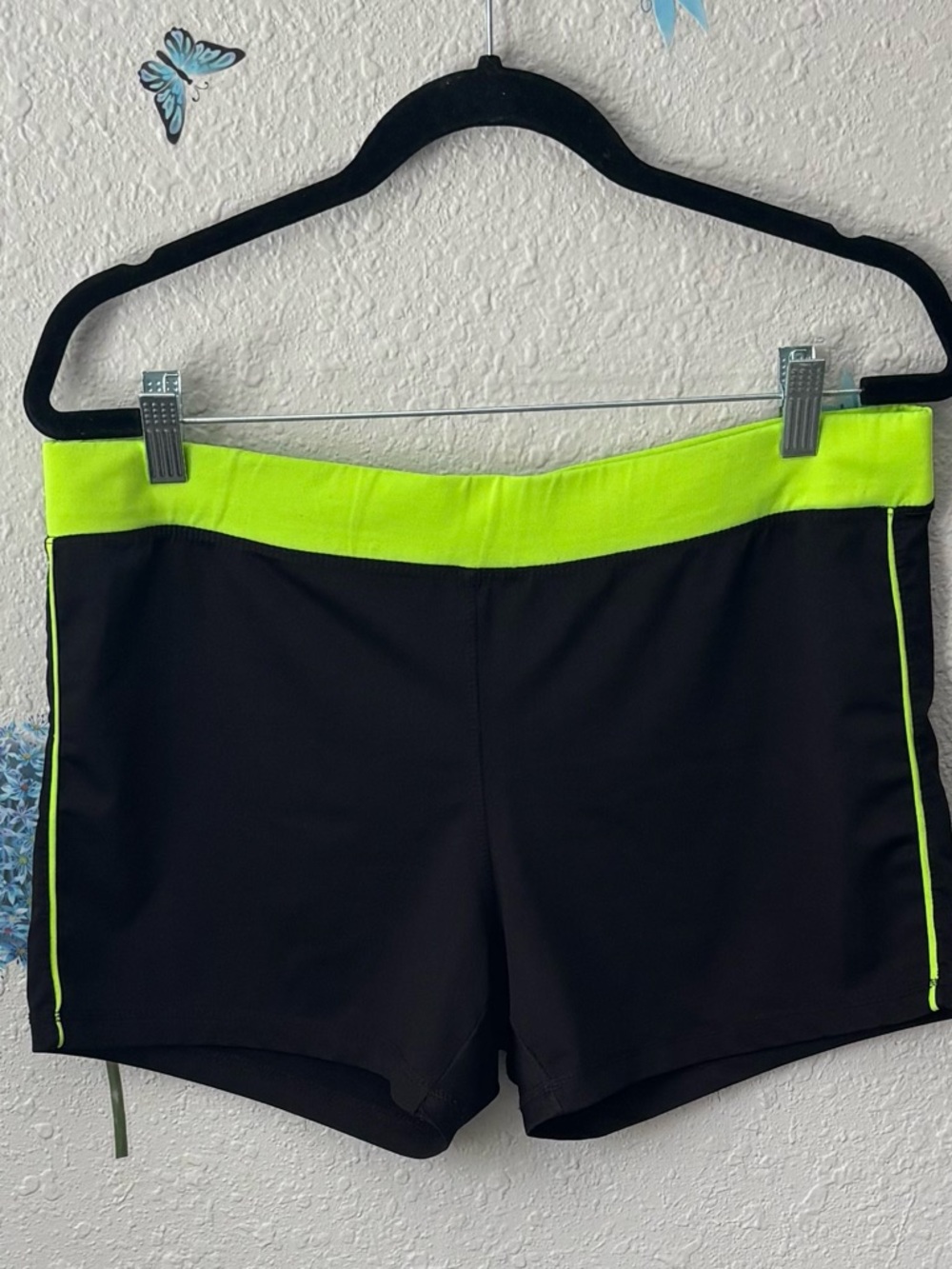 Women’s Black Shorts with Neon Yellow Waistband - Sporty Performance Shorts